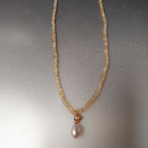 Egyptian  opal rondelles x5in with South sea pearl pendant 20inches